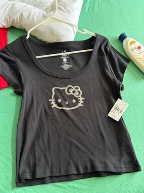 Sanrio Hello Kitty Black Short Sleeve Tee with Rhinestone Logo